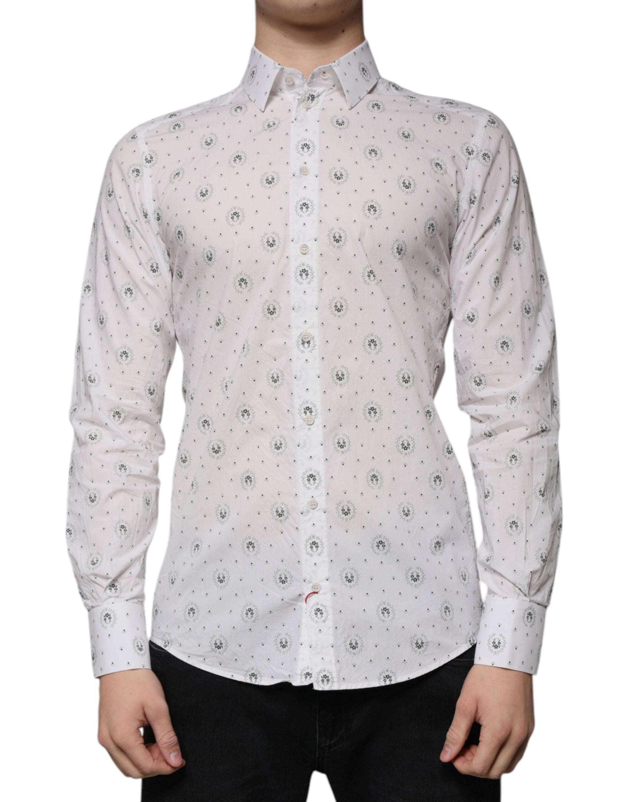 Dolce & Gabbana white printed slim fit cotton shirt for men